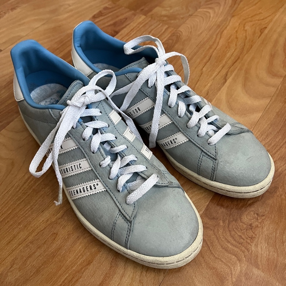 EUC Adidas X Human Made Campus Men's Sneakers in Light Blue & White sz 9 - Picture 2 of 6